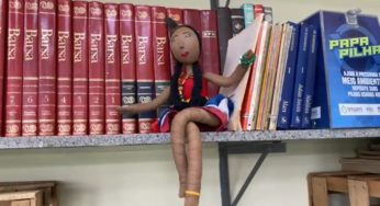 Com material reciclável, bibliotecária faz bonecos, conta histórias e incentiva crianças e jovens a gostar de livros