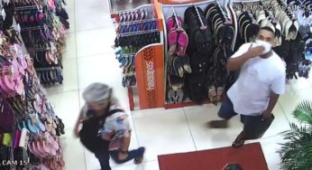 Homem furta chinelo e manda beijos para câmera da loja, no DF