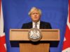 British Prime Minister Boris Johnson holds a news conference for the latest coronavirus disease (COVID-19) update in the Downing Street briefing room, in London, Britain December 8, 2021. Adrian Dennis/Pool via REUTERS